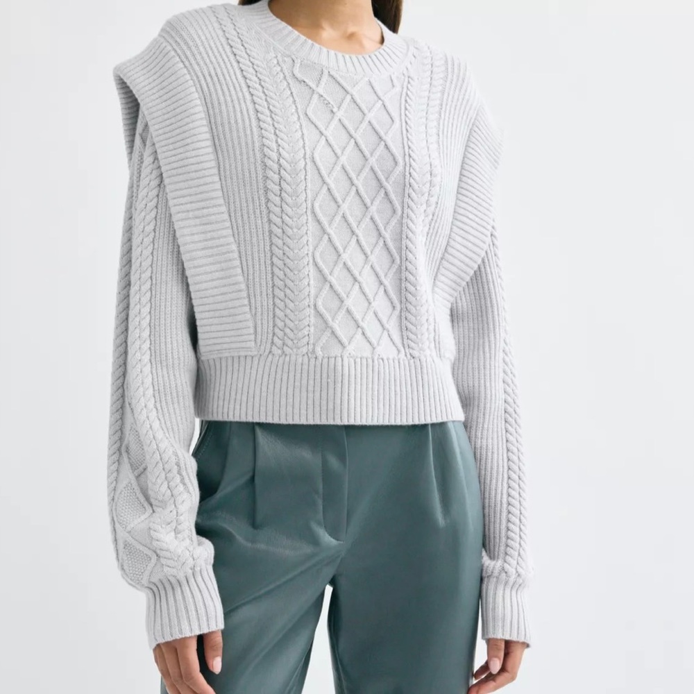 BABATON SEEK CABLE KNIT SWEATER WITH SHOULDER PADS SIZE XL
